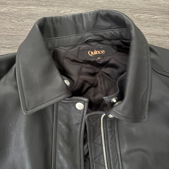 Quince 100% Leather Shearling Trim Aviator Jacket M Medium - Picture 10 of 12